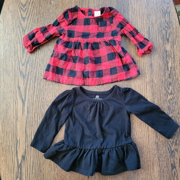 Bundle of 2 Peplum Tops Buffalo Plaid and Black Size Girl's 6 Months - Picture 1 of 7